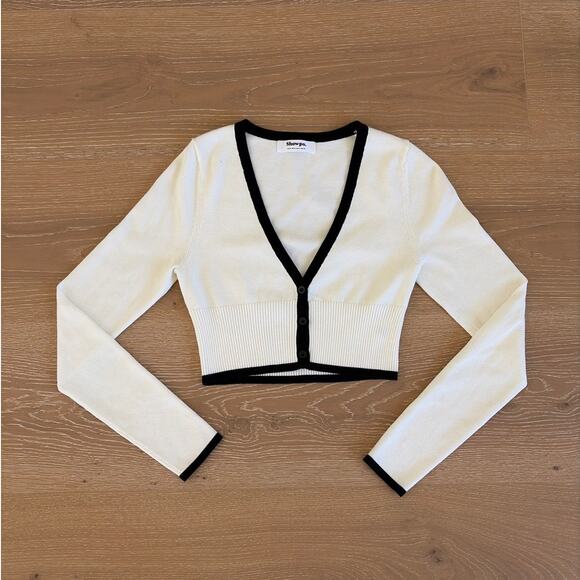 Showpo. Sweaters - Showpo. Cropped Cardigan Long Sleeve Size US 2 in White with Black Trim